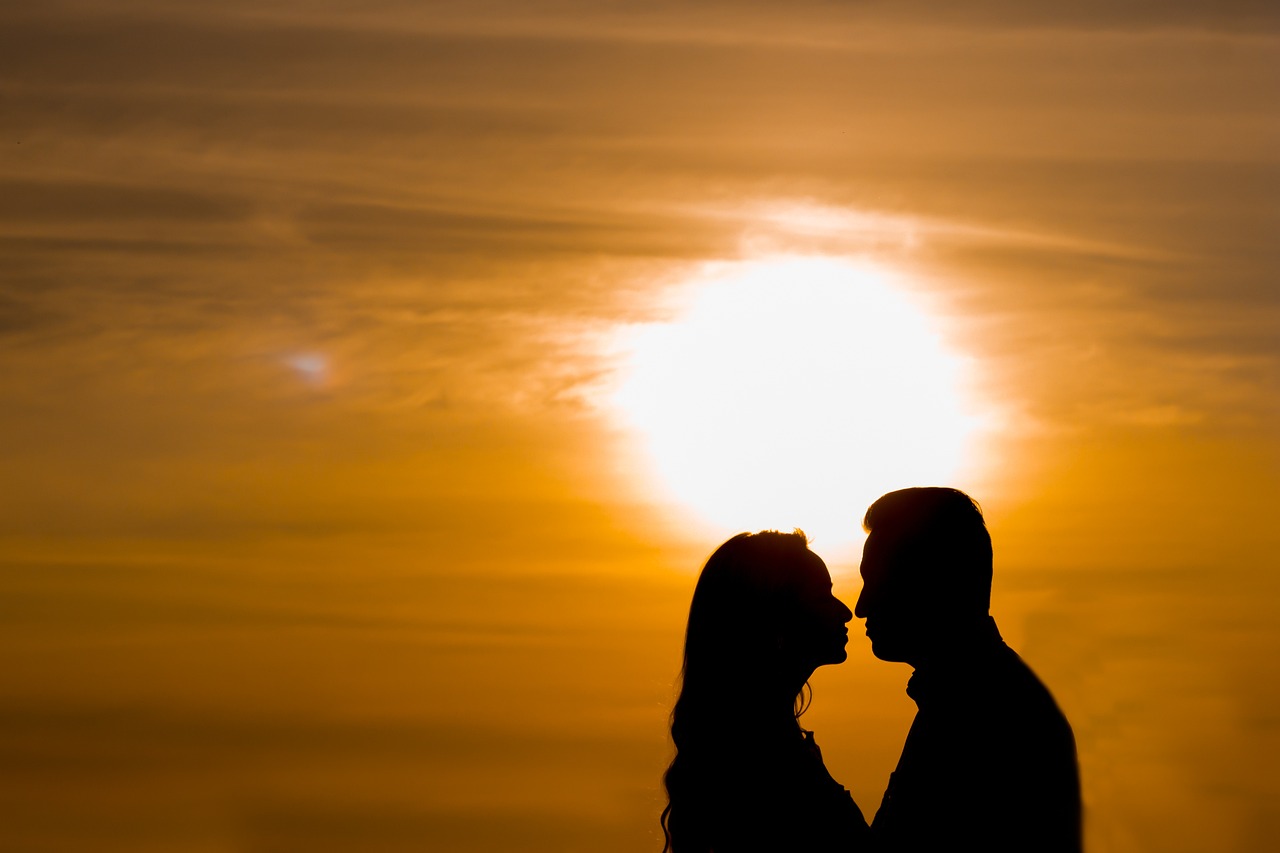 couple, silhouette, sunset